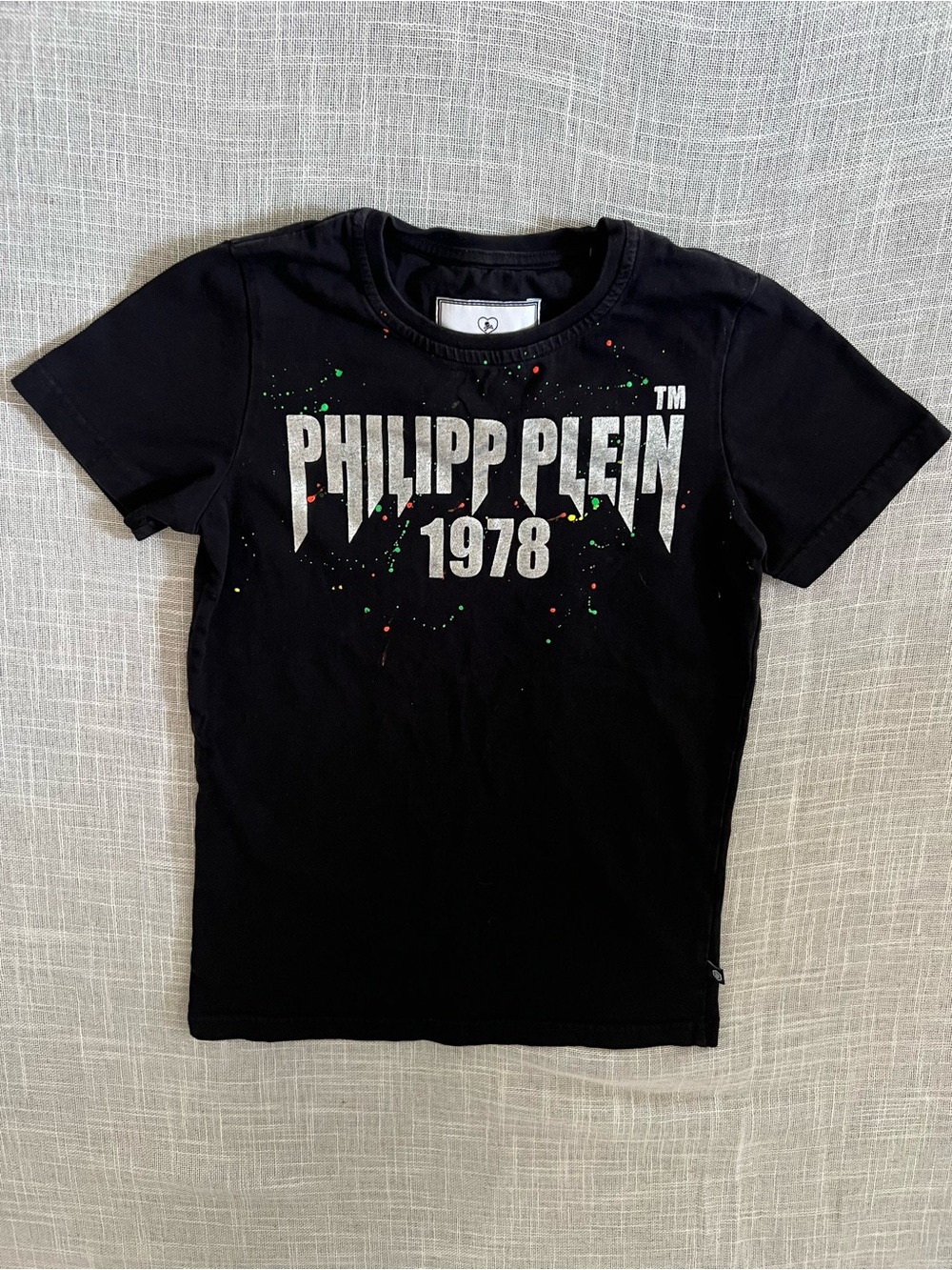 Philipp Plein Black Kids Logo T‑Shirt with Paint Splatter